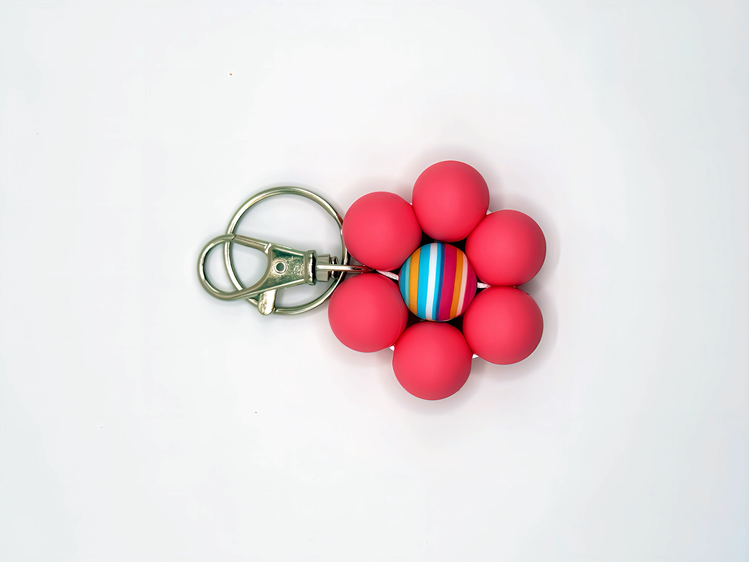 Pink Flower Silicone Bead Keychain