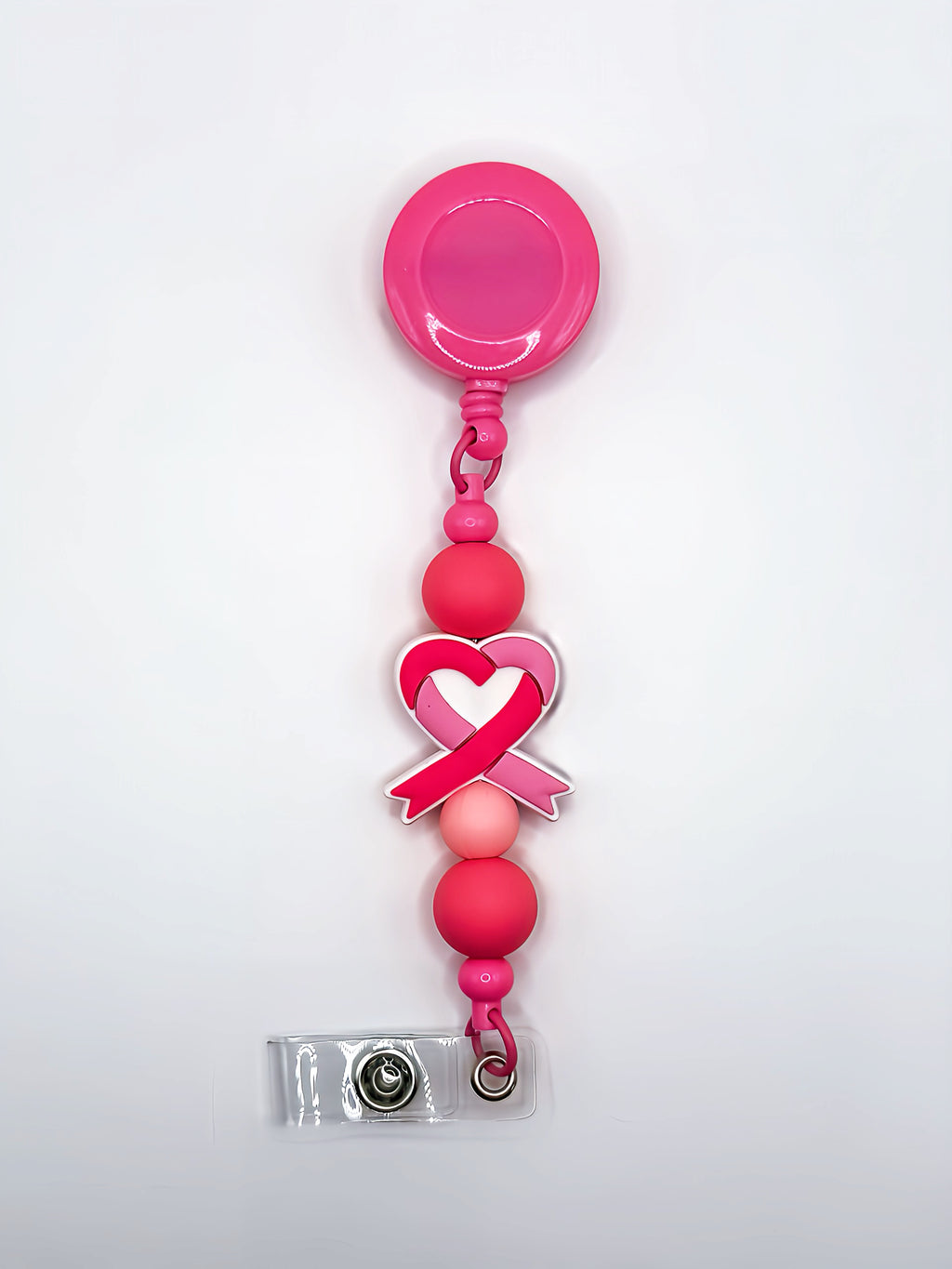Breast Cancer Silicone Bead Badge Reel (Heart)