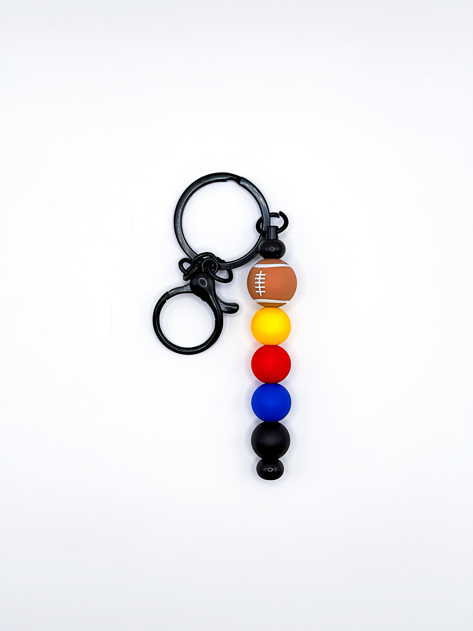 Football Silicone Bead Keychain (Steelers- Inspired, Black & Gold)