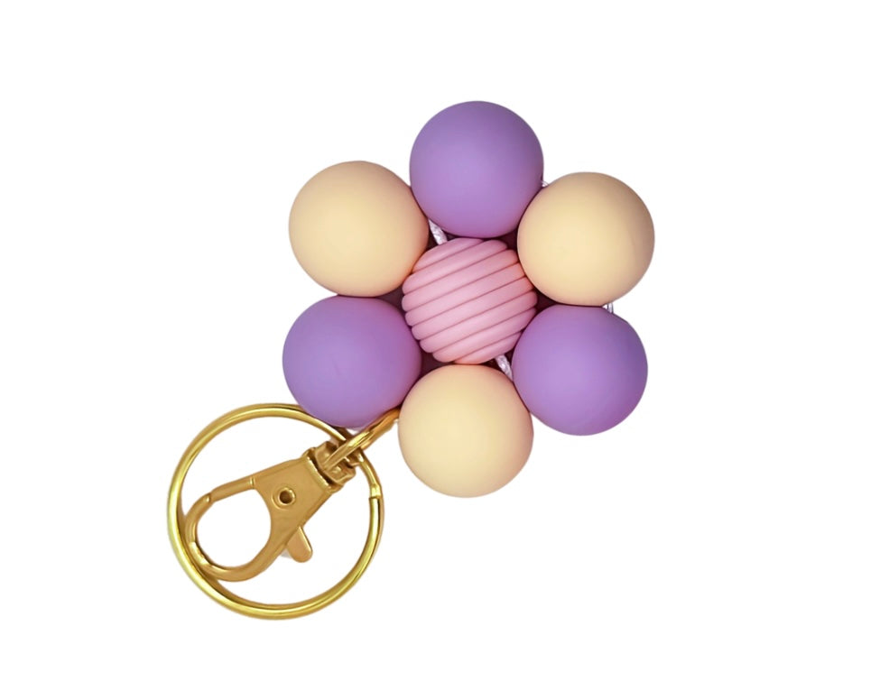 Purple Flower Silicone Bead Keychain