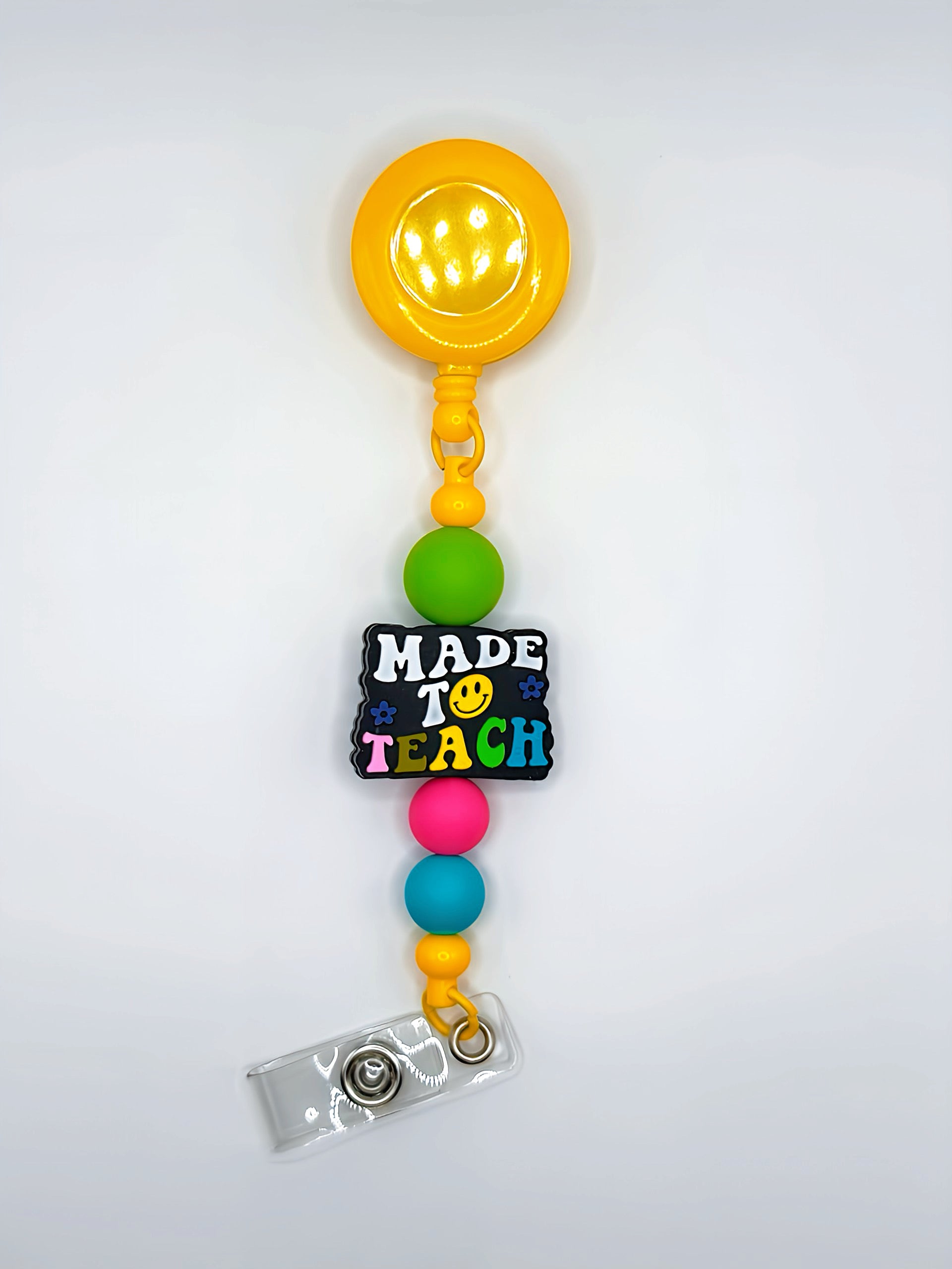 Teacher Silicone Bead Badge Reel (Yellow)