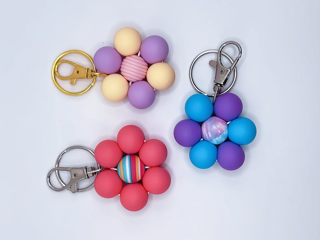Blue Flower Silicone Bead Keychain