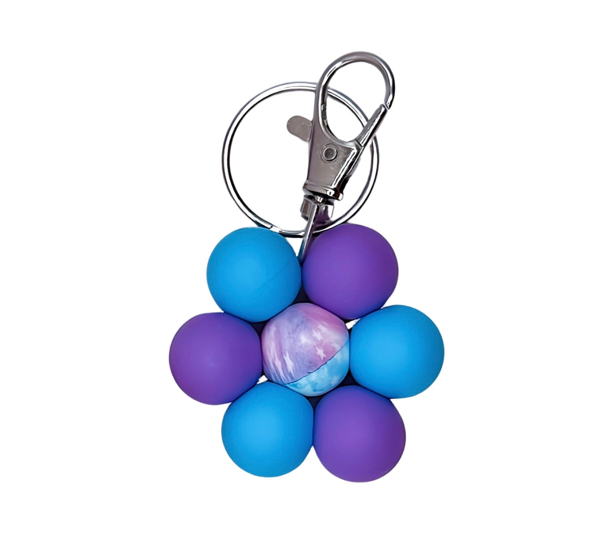 Blue Flower Silicone Bead Keychain