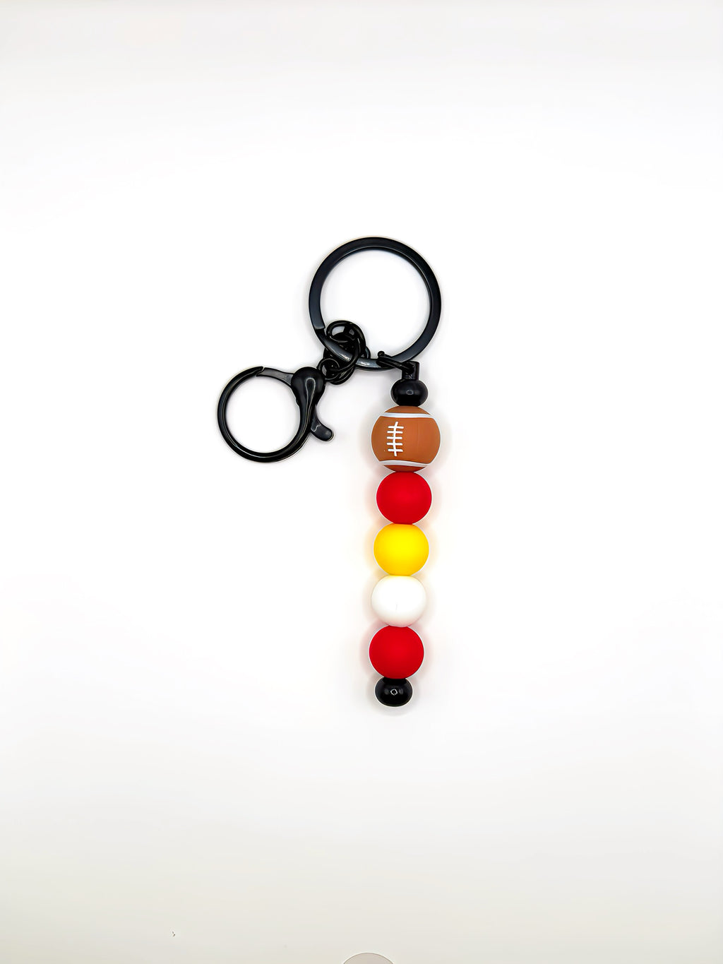 Football Silicone Bead Keychain (Chiefs- Inspired, Red & White)